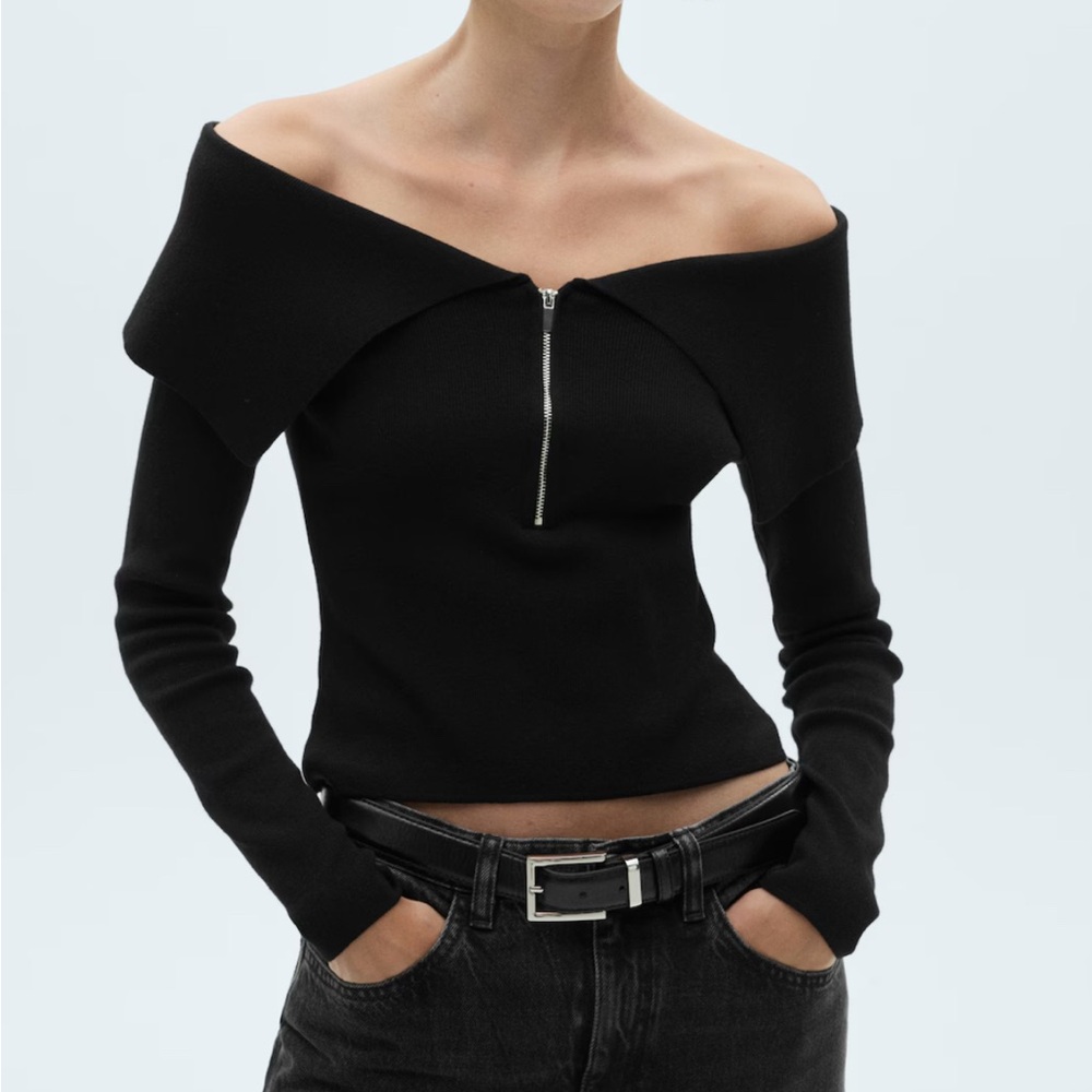 Mango Black Off-Shoulder Sweater